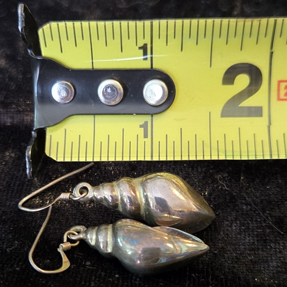 Silver 3-Dimensional Shell Drop Earrings - image 3